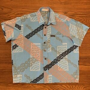 Dezigns By Kamohoalii Men's Sz S Hawaiian Turquoise Orange Short Sleeve Shirt